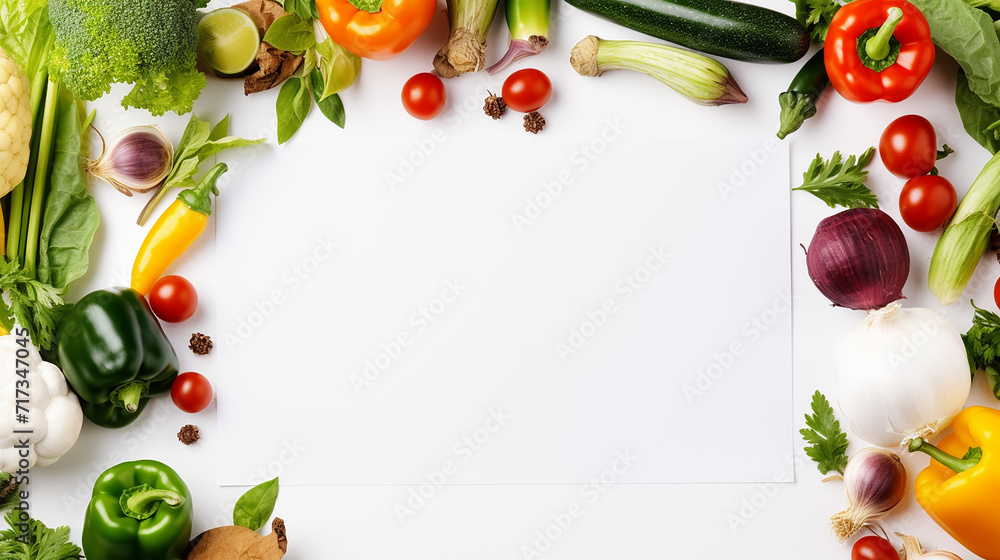 creative layout made of various vegetables with white paper