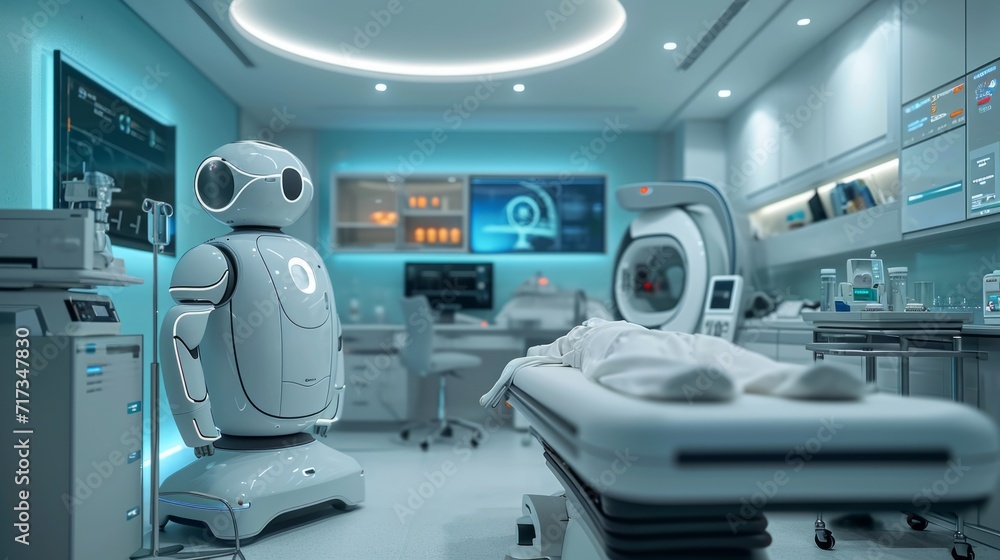 Advanced smart healthcare facility, with robots assisting in surgeries Advanced smart healthcare facility, with robots assisting in surgeries