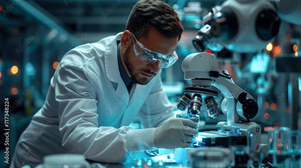 Futuristic image of a scientist working with advanced AI and robotics, cutting-edge lab environment, pioneering and visionary Futuristic image of a scientist working with advanced AI and robotics, cutting-edge lab environment, pioneering and visionary