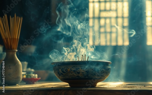 Ceramic Bowl with Whirling Incense Smoke