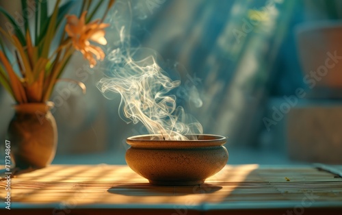 Ceramic Bowl with Whirling Incense Smoke