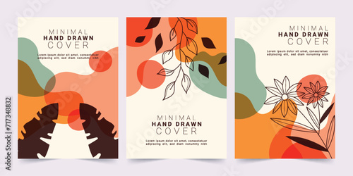 Hand drawn abstract shapes cover collection, business cover background template.