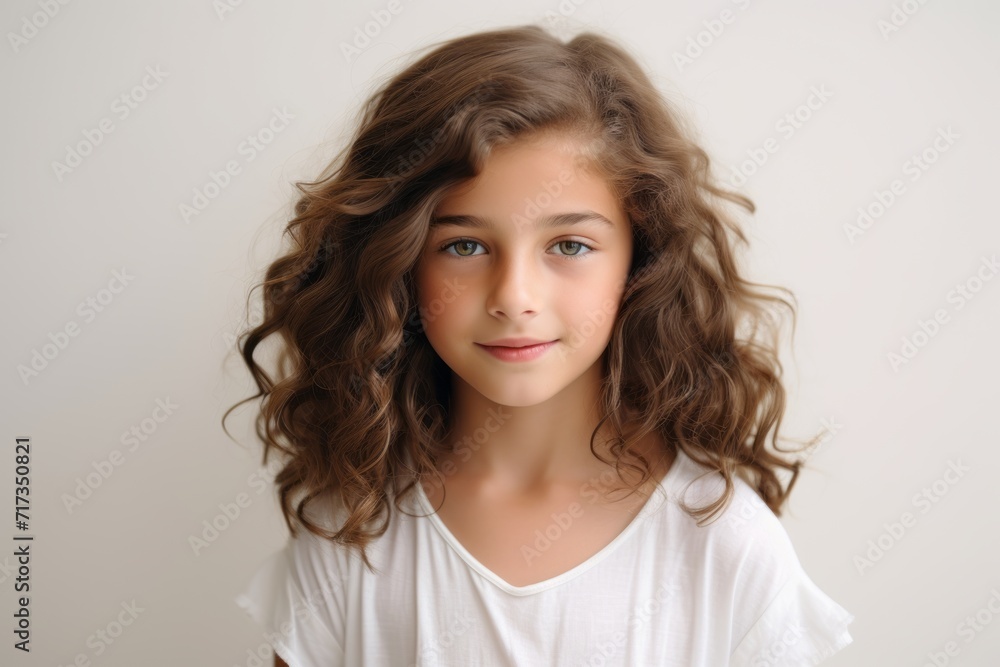Portrait of a beautiful little girl with long curly hair on a gray background Portrait of a beautiful little girl with long curly hair on a gray background