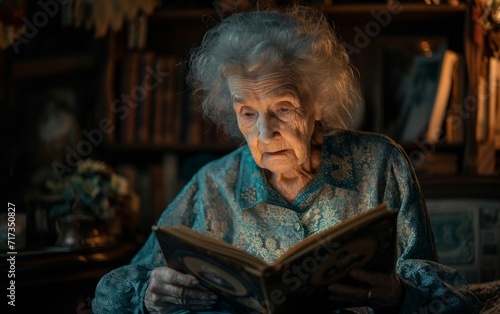 Elderly People Reading in Cozy Home Library