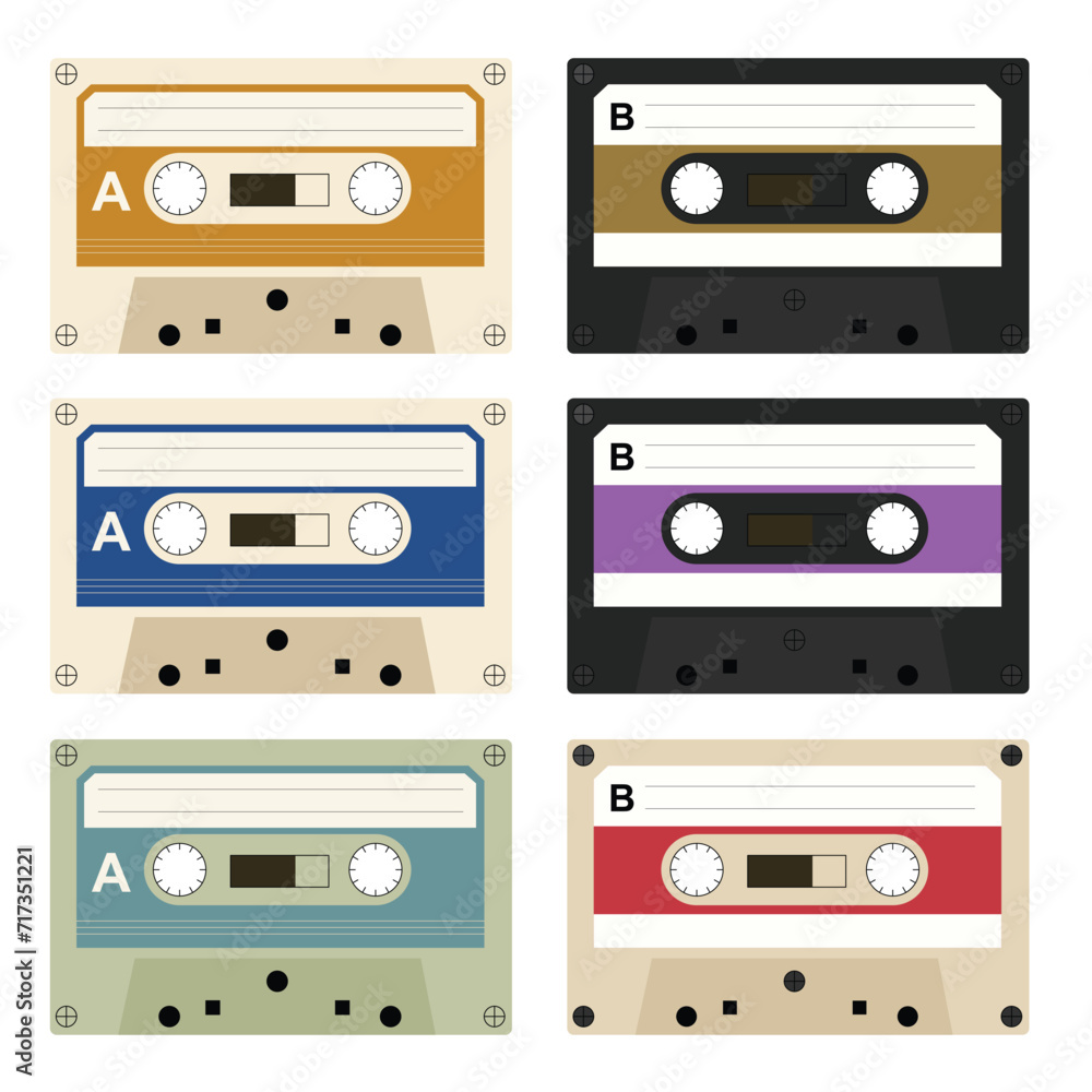 Colorful retro cassette tape decoration element for social media post