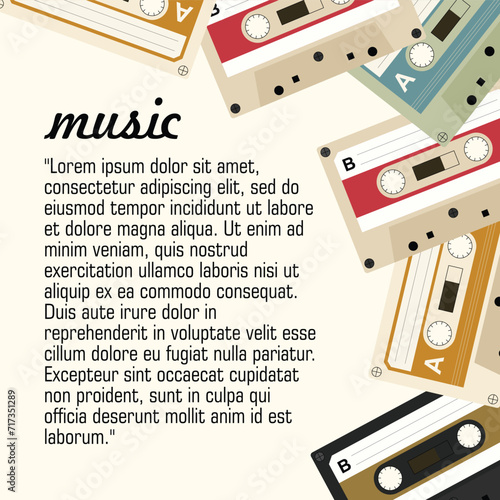 Colorful retro cassette tape decoration element for social media post