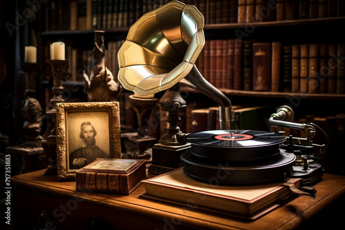 old gramophone on a white background