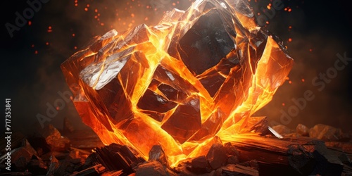 A burning rock with flames coming out of it. Generative AI.