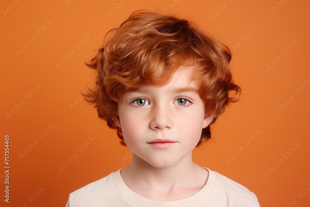 Portrait of a red-haired boy on a orange background. Portrait of a red-haired boy on a orange background.