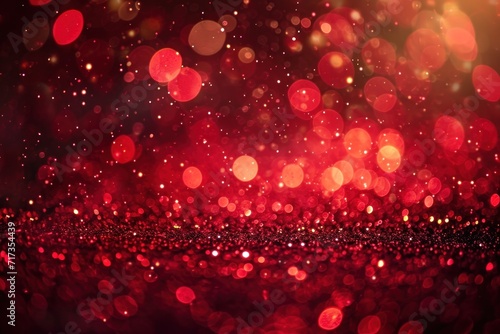 Red background with falling glitter particles beautiful festive sparkling background. Generative AI.