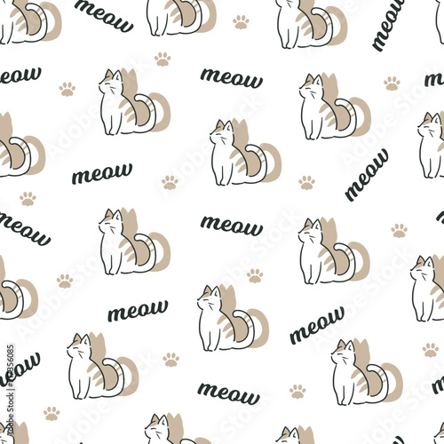 Fototapeta Naklejka Na Ścianę i Meble -  Fine Feline Fun with Meow Vector Seamless Pattern