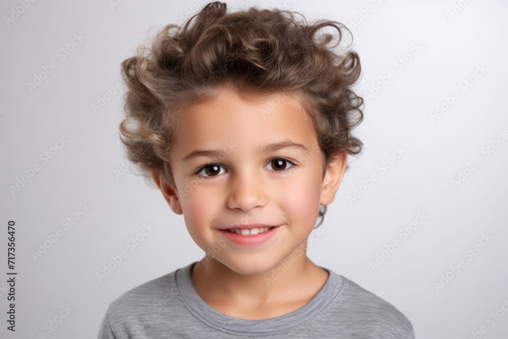 Portrait of a cute little girl with curly hair on a gray background Portrait of a cute little girl with curly hair on a gray background