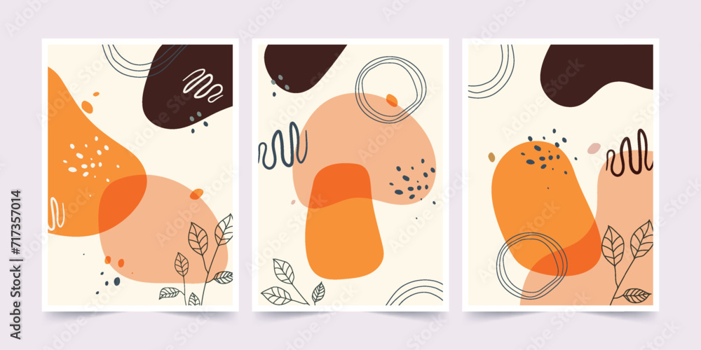 Hand drawn abstract shapes cover collection, business cover background template.