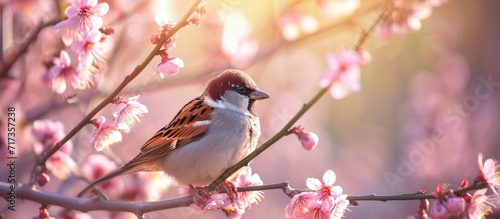 Spring brings blooming plum trees, sun-filled days, and sparrow joy.