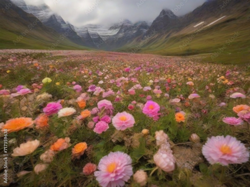 Fototapeta premium The valleys and colorful flowers are beautiful.
