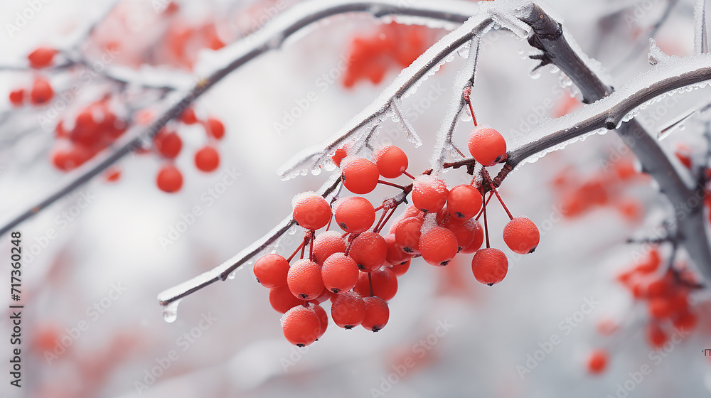 red berries in the winter. christmas background red berries in the winter. christmas background
