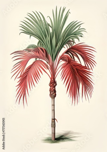 Red and green palm tree on a white background