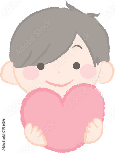 ハートを持った男の子のイラスト1-2