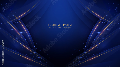 Blue luxury background with golden line and glitter light effect decoration