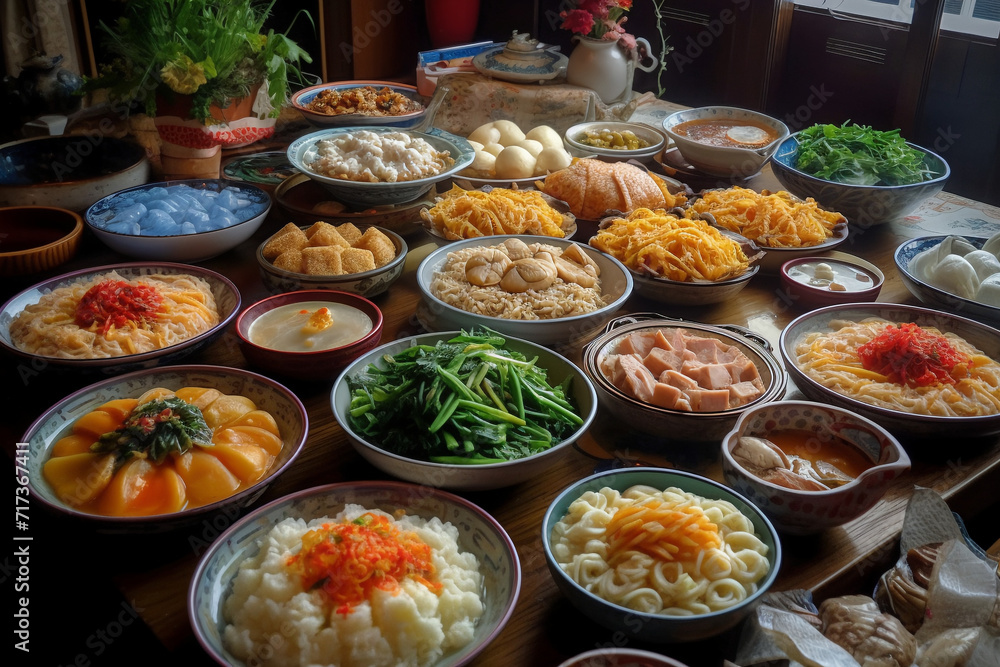 Chinese New Year's Eve dinner, gathering, banquet, feast, cuisine, food