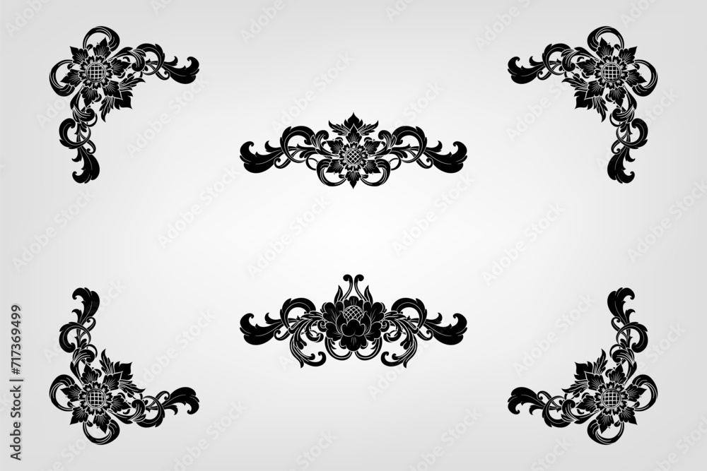 Classical Baroque Filigree Decoration Ornament Vintage Floral Border Style Antique Art Retro