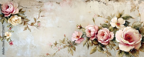 shabby chic walpaper, floral art with place for text. vintage wallpaper frame of flower floral border.