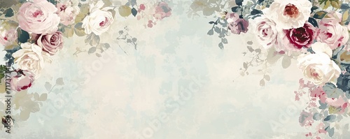shabby chic walpaper, floral art with place for text. vintage wallpaper frame of  flower floral border. photo