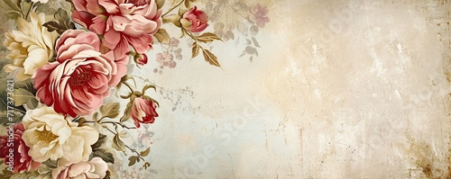 shabby chic walpaper, floral art with place for text. vintage wallpaper frame of  flower floral border. photo