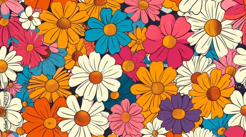 Vintage 70s style hippie flower background design