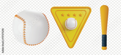 Baseball 3d render clipart. Baseball vector illustration template. photo