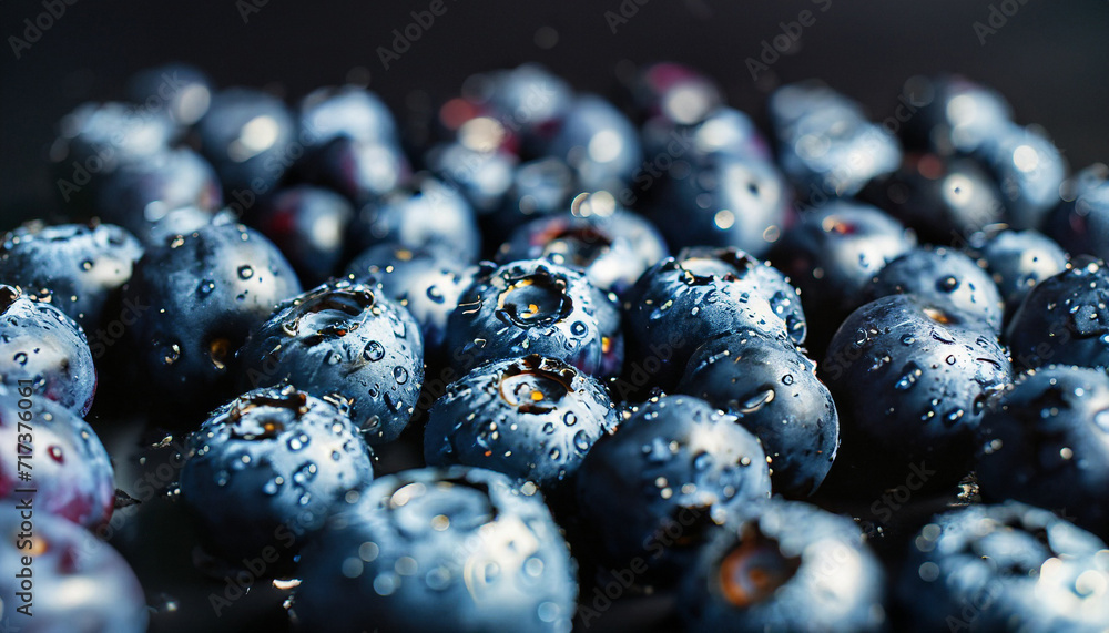 Blueberry with drops on black background. Full depth of field; focus is place for text Blueberry with drops on black background. Full depth of field; focus is place for text