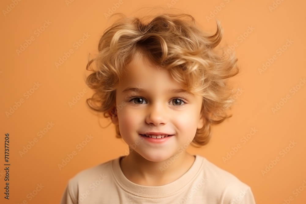 Portrait of a cute little boy with blond curly hair over orange background Portrait of a cute little boy with blond curly hair over orange background