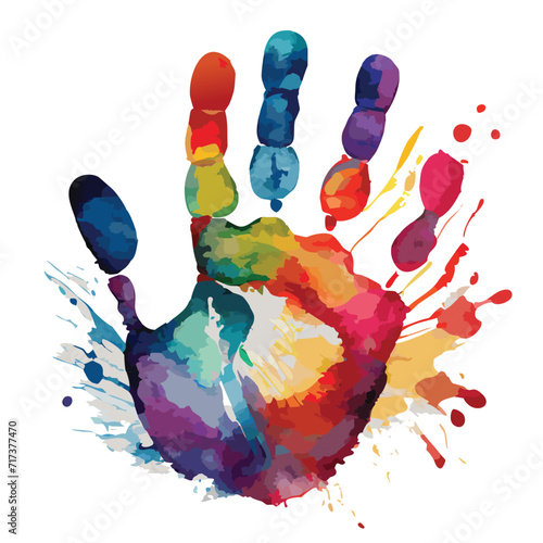 Rainbow coloured paint hand print