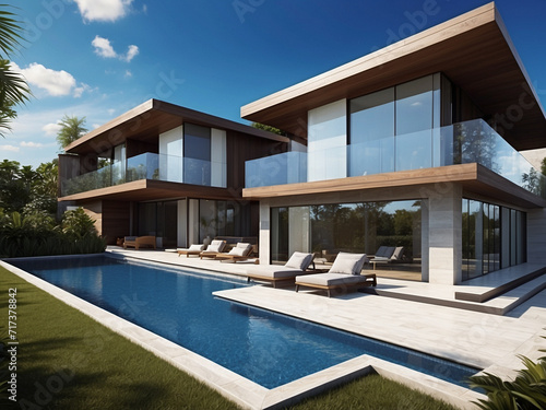 Luxury modern house with blue sky background,Concept for real estate or property. © BNMK0819