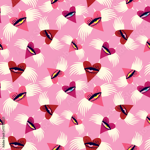Pink Valentine's Day pattern with strange hearts. A pattern of devilish love hearts.