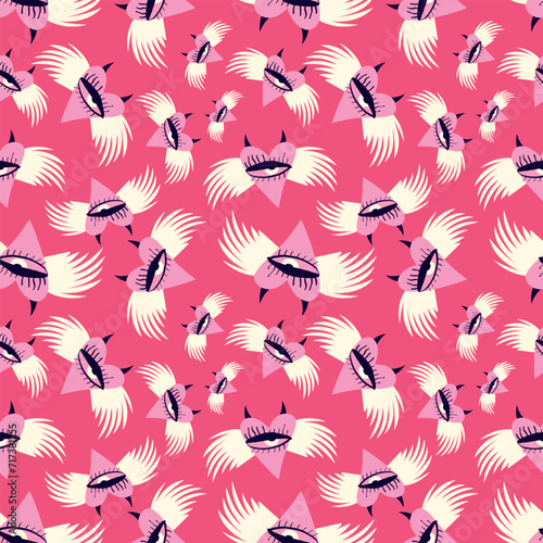 Pink Valentine's Day pattern with strange hearts. A pattern of devilish love hearts.