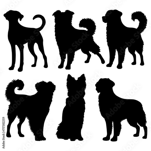 Isolated dogs on the white background. Dogs silhouettes. Vector EPS 10.	