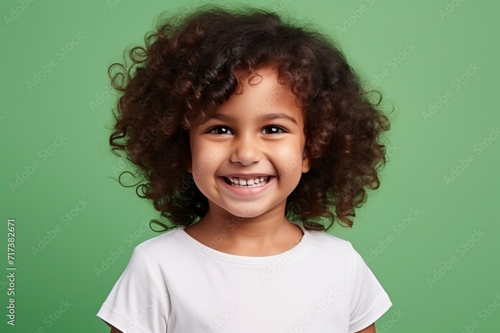 Portrait of a cute african american little girl smiling against green background Portrait of a cute african american little girl smiling against green background