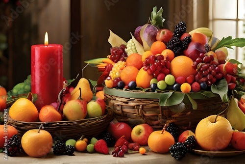 Table full of Fruits and Candle for Fruit lovers