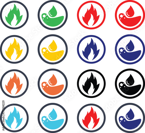 fire logo, fire icon, Heating and Cooling icons, Hot Cold Logo Design Template, flame, and water Icons. Black Flat Design. Vector Illustration, Hot and cold symbol. water and flame concept logo.