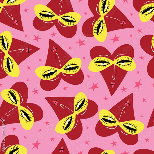 Bright Valentines Day seamless pattern with cool freaky hearts.