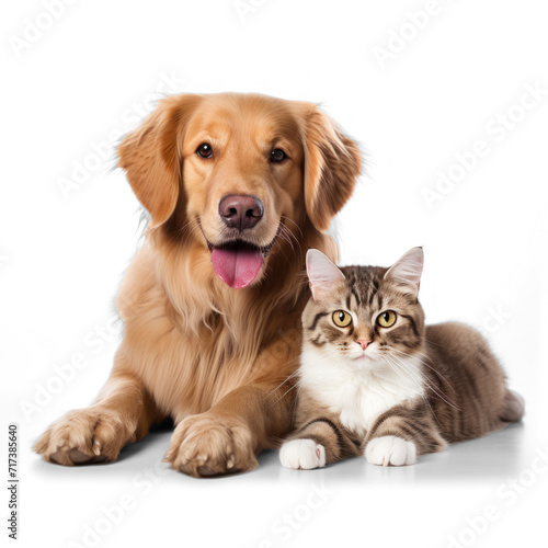 Front view close up of dog and Cat on transparency background PNG
