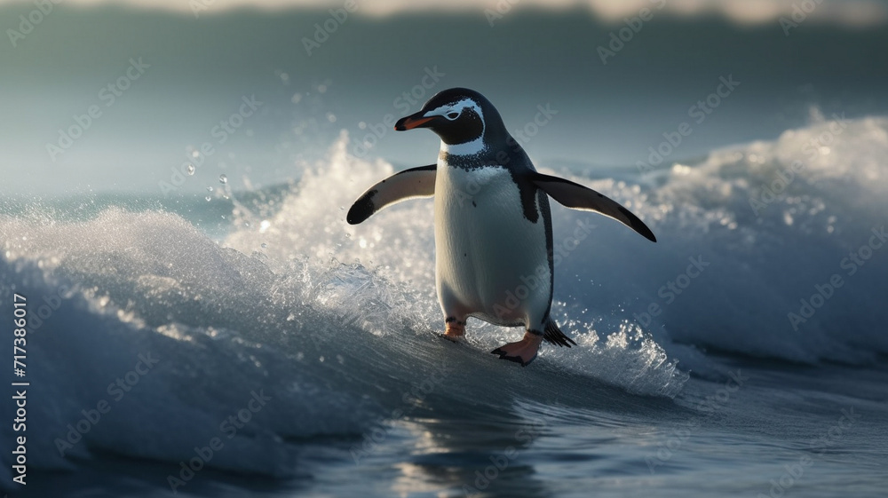 Obraz premium Penguin Surfing