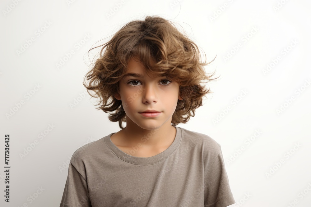 Portrait of a young boy with curly hair on a white background Portrait of a young boy with curly hair on a white background