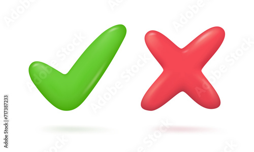 wrong check mark Choosing to decide on something Accept and reject buttons. 3d vector illustration.