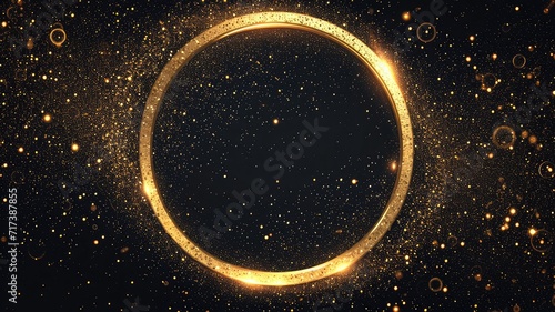 glittering gold ring light effect, isolated black background. ideal for high-end product presentation, festive decorations, and abstract luxury designs photo