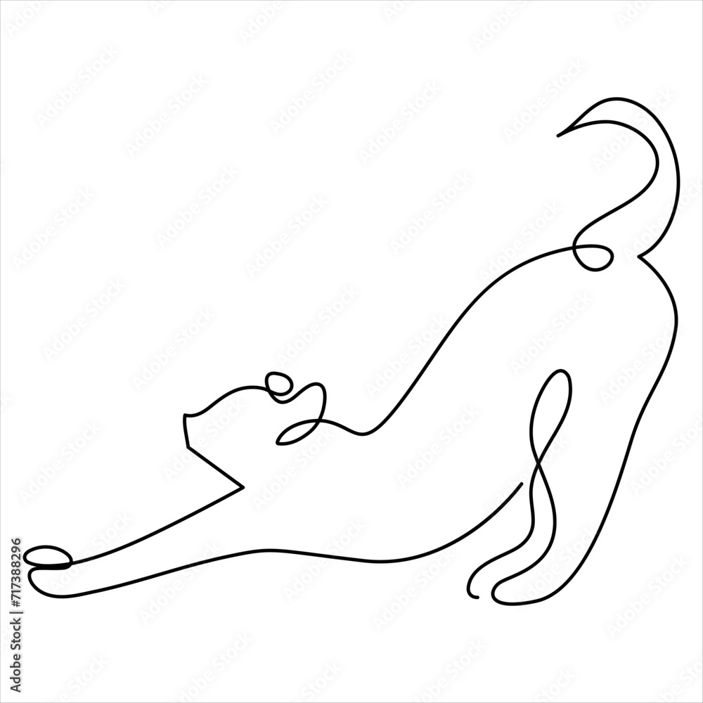 Obraz premium Continuous one line cat pet drawing out line vector illustration design