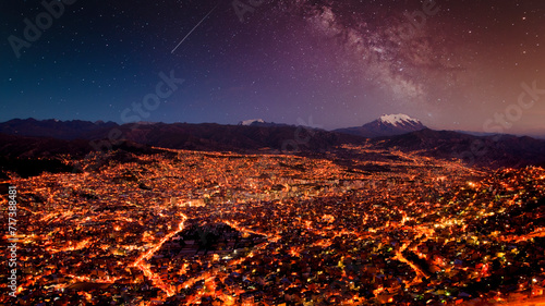 ボリビアの首都ラパスの美しい夜景 photo