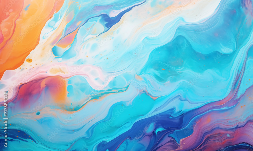 a swirl of ink paint wallpaper, multicolored blue and orange abstract water shape pattern, modern 3D backdrop	