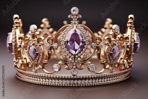 Elegant Gold Crown, on isolated Lavender Purple background, Generative AI
